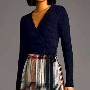 Current Air Cropped Wrap Sweater in Navy Size Large Brand New NWT